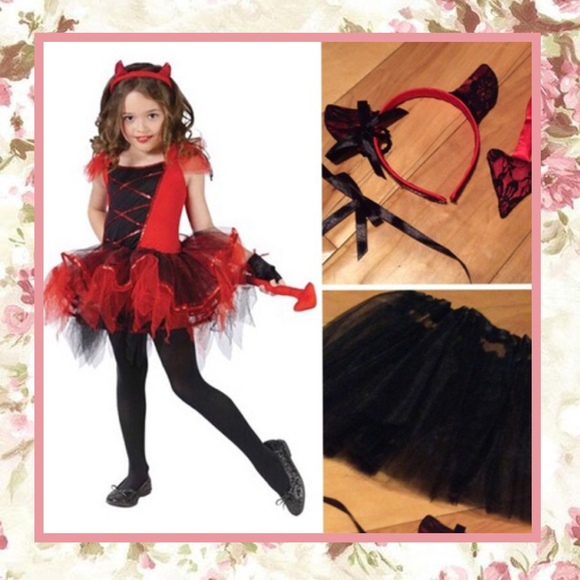 🍒4PC DEVIL HORNS TAIL TUTU BLACK SKIRT SET LACE